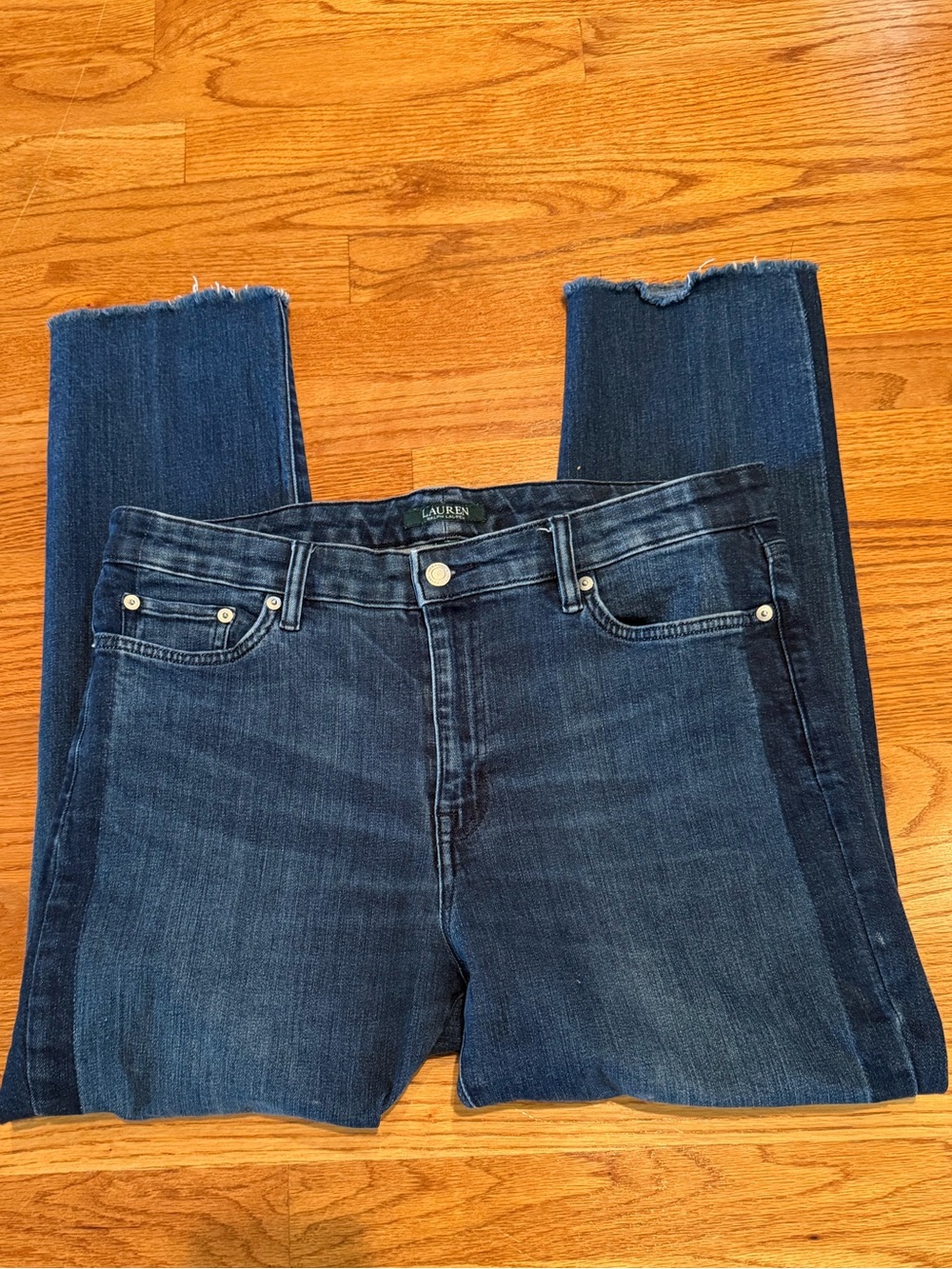 Lauren Ralph Lauren Cotton Stretch Raw Hem Straight Jeans Sz 14 - Picture 3 of 7
